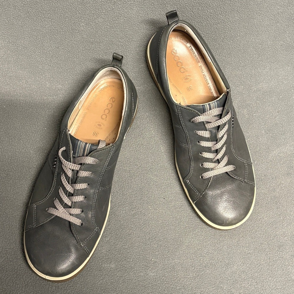 Ecco Soft 7 Sneakers Womens EU 38 Grey Leather Excellent Low Top Lace Up